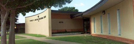 Present day image of the entrance to the old Bell High School on Raider Drive.  Today, it is the Keys Learning Center.