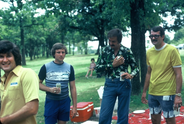 (038) 1975 Reunion Picnic Event:  Bobby Haynes, Gary Harbin (who still owes me $20 from college), Ted Kendrick and Mike Taylor. (Ken Miller).